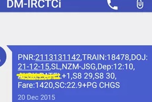 Sample ETicket SMS